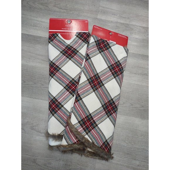 CHRISTMAS TREE Fabric Check SKIRT PLAID Faux Fur Trim Lined Ashland 48" New $50 - Picture 2 of 5